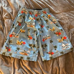 Lacrosse Unlimited- “Hawaiian Tropical Print” Lacrosse Short, Blue, Size YL